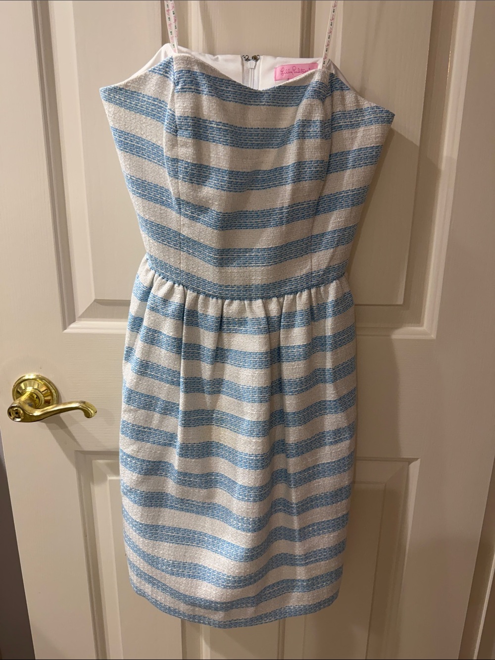 Lilly Pulitzer Blue and White Metallic Striped Sundress